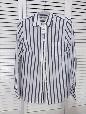 J. Crew Women’s Blue and White Striped Button-Up Shirt